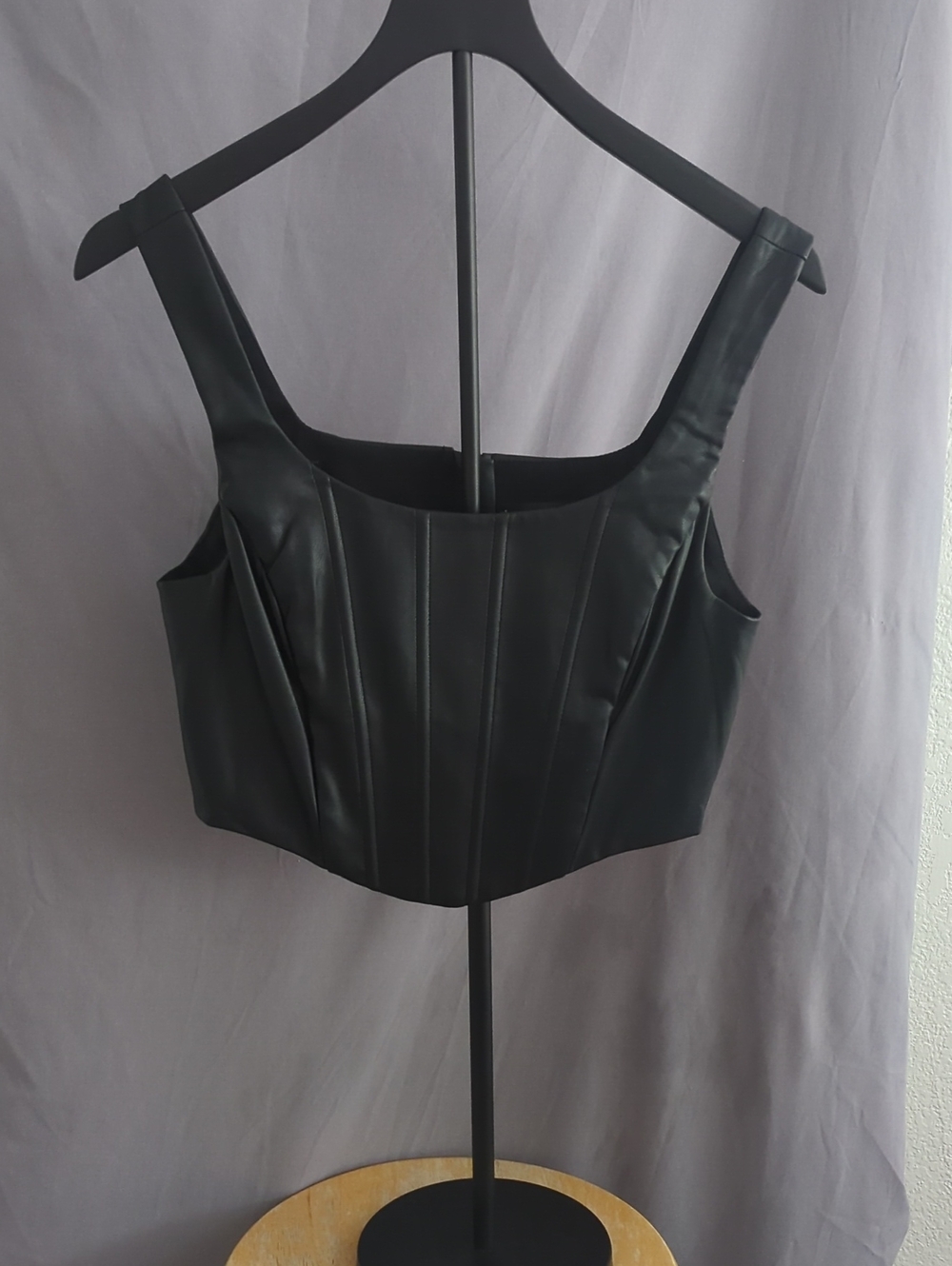 Mango Black Faux Leather Corset-Style Crop Top